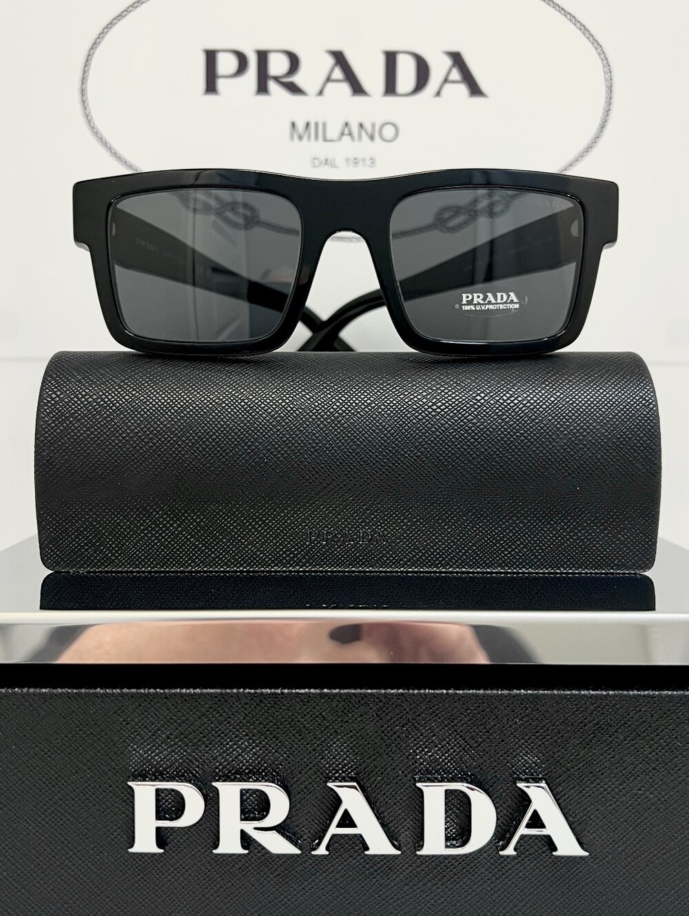 PRADA Milano SPR 19W Square Sunglasses in Black